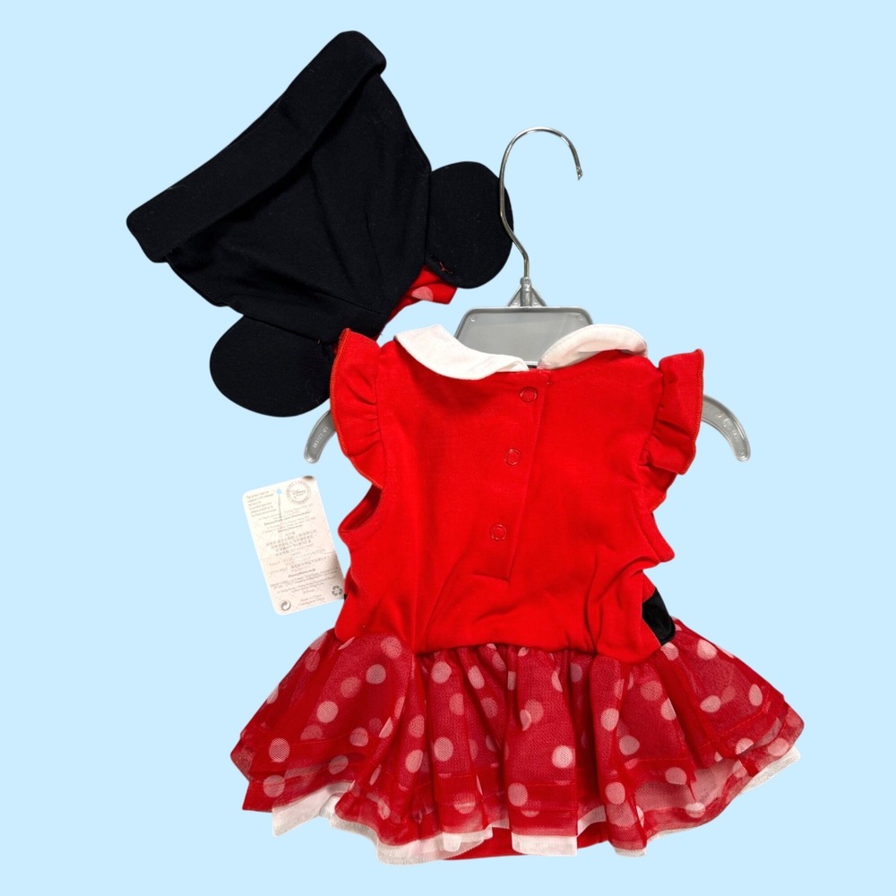 Disney Store Minnie Mouse Baby Costume Dress Hat Set 0-3M NWT Organic Cotton - Picture 2 of 15